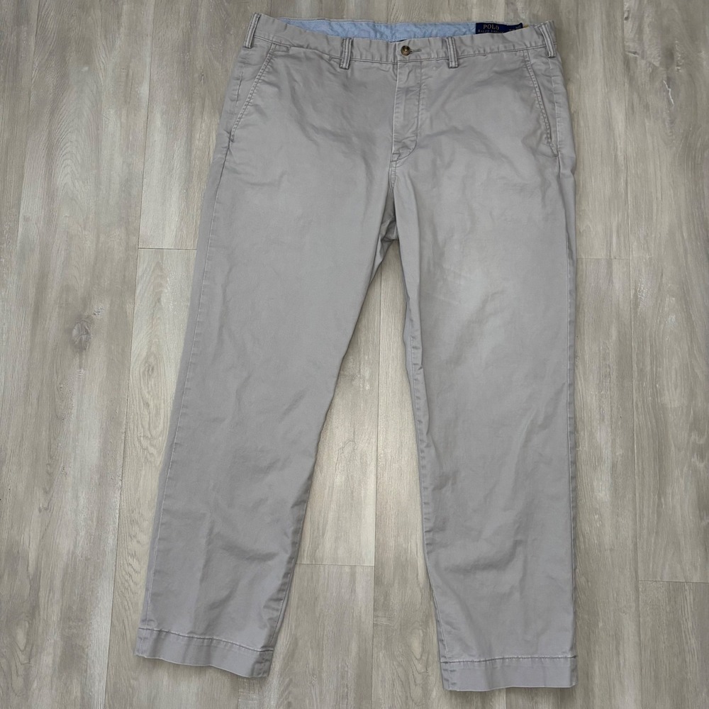 Polo Ralph Lauren Mens 38x29 Gray Stretch Straight Fit Chino Pants Cotton Twill